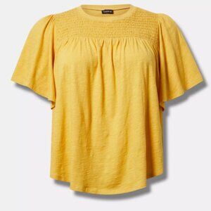 UNWORN Torrid Yellow Flutter Sleeve Smocked Top (2X)